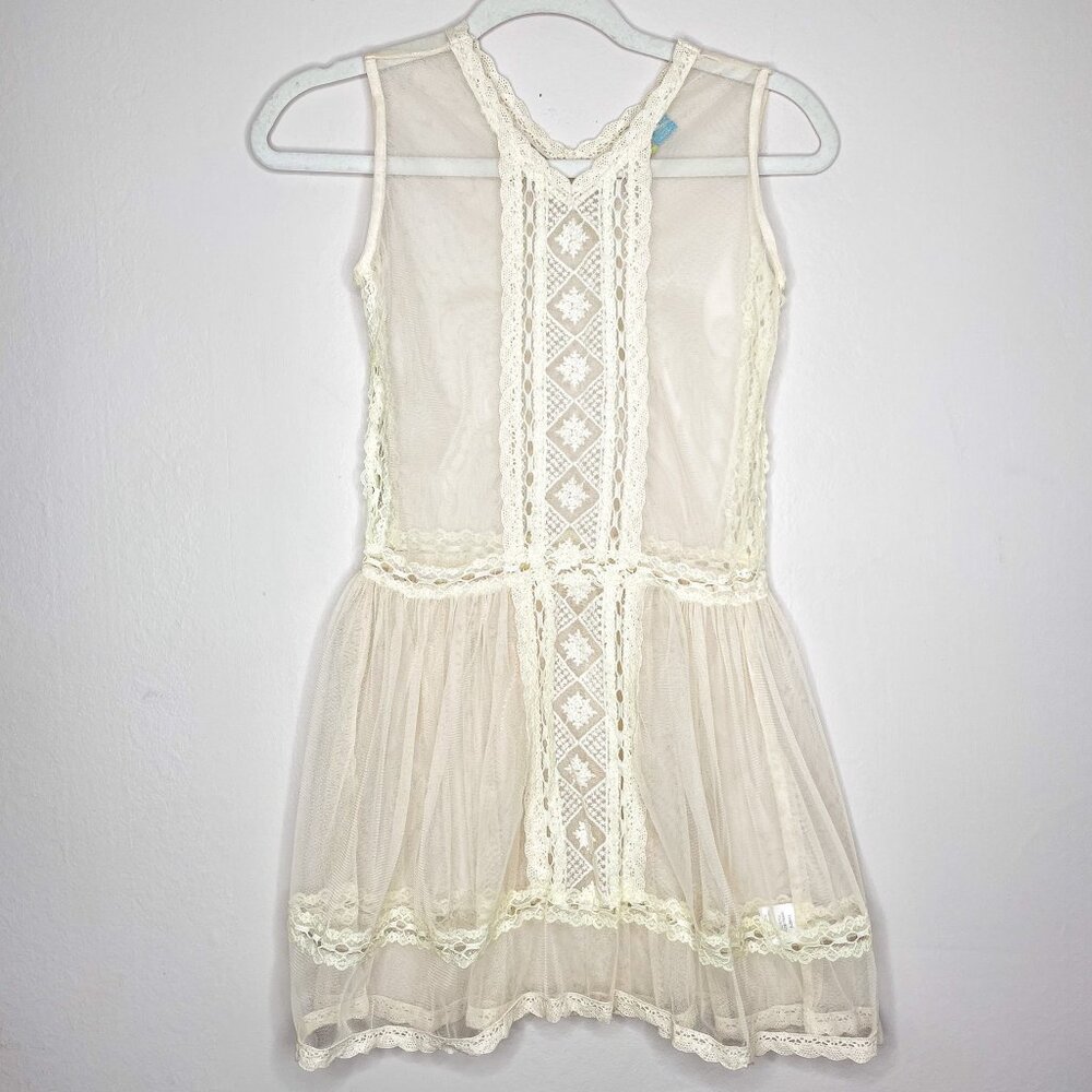 Blubyblu Girls Ivory‎ Mesh Lace Dress Size 12 Vintage-Inspired Sleeveless Sheer
